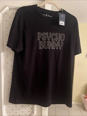 Psycho Bunny Black Short Sleeve Tee with White Outline Logo